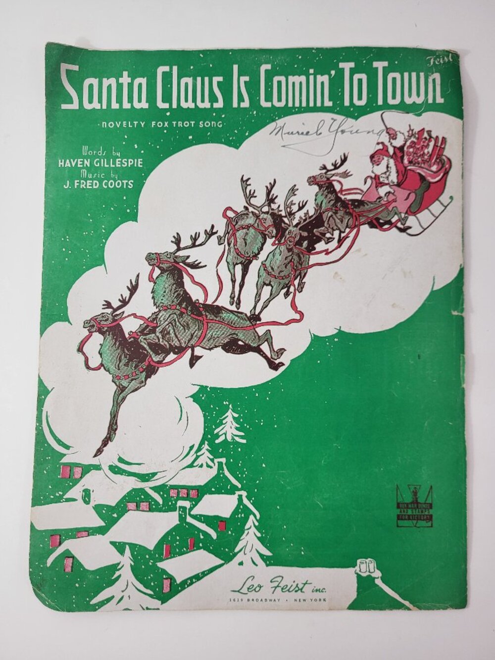 Vintage 1934 "Santa Claus Is Comin' To Town" Sheet Music - Leo Feist Fox Trot